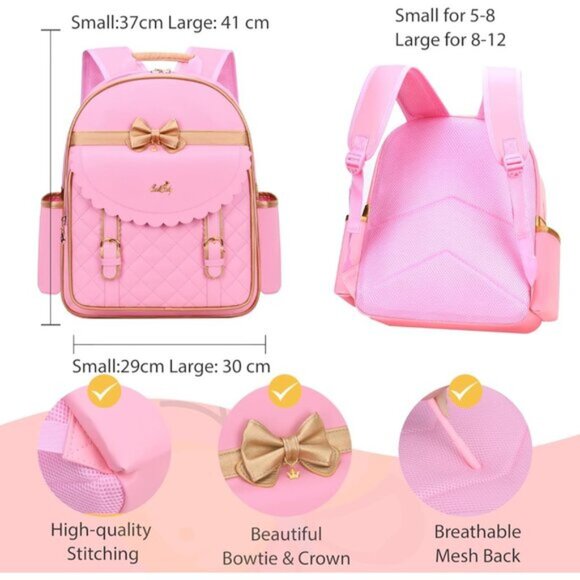 New 2 Pcs Princess Waterproof PU Leather Pink Backpack Tote bag for Girls main image 6